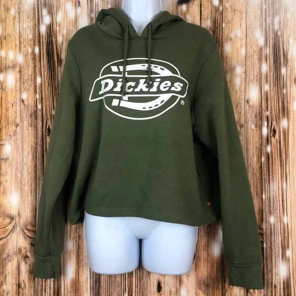 Dickies Green Long Sleeve Hooded Crop Pullover - Picture 1 of 8